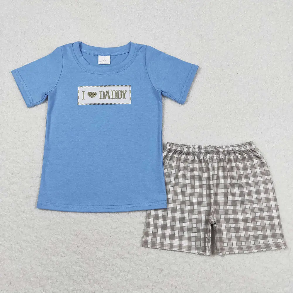 "I ♥ Daddy" Classic Plaid Brown & Blue Shorts Set