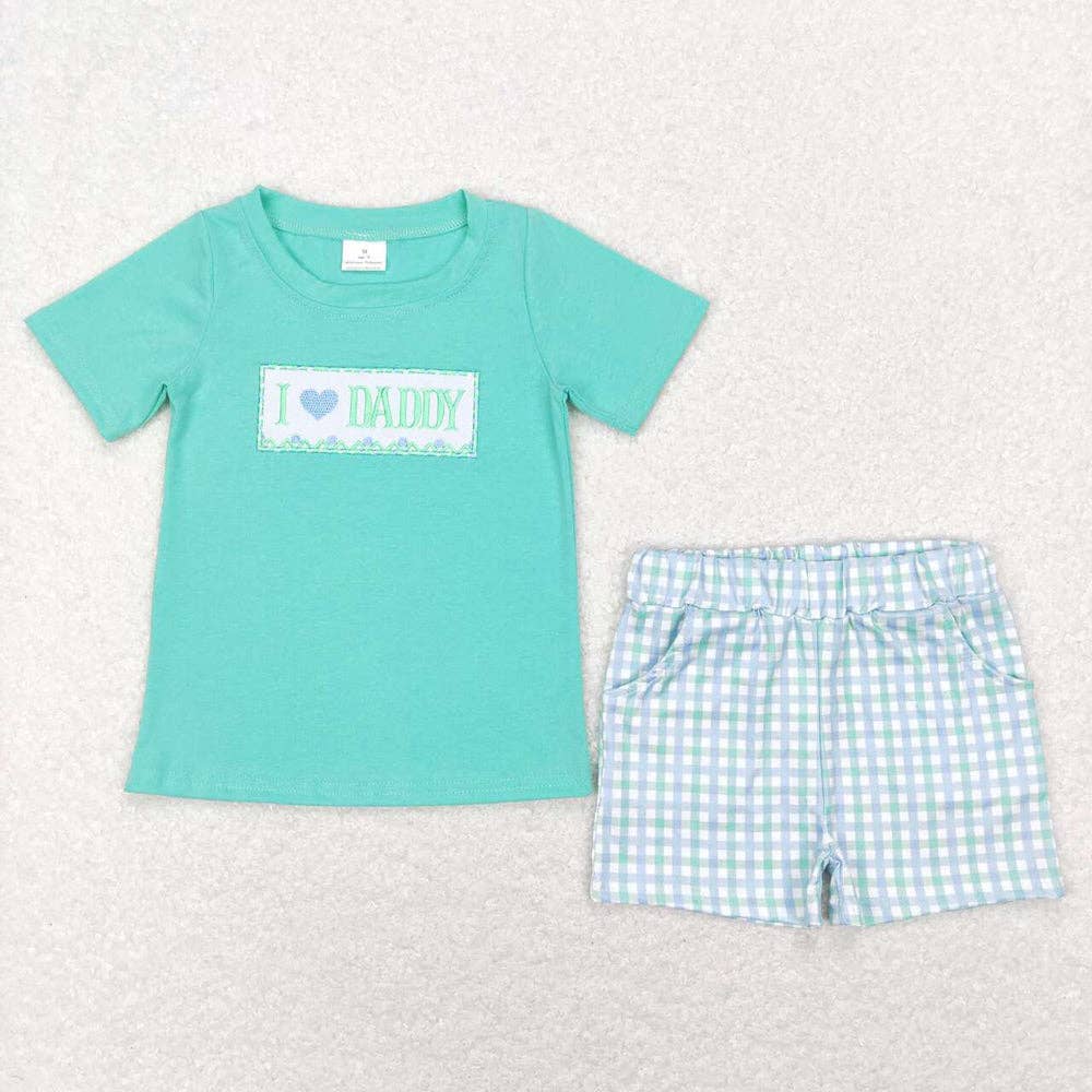 "I ♥ Daddy" Classic Plaid Blue & Green Shorts Set