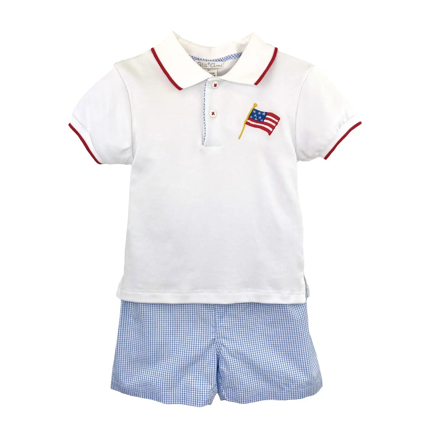Shirt & Shorts Set with Embroidered American Flag